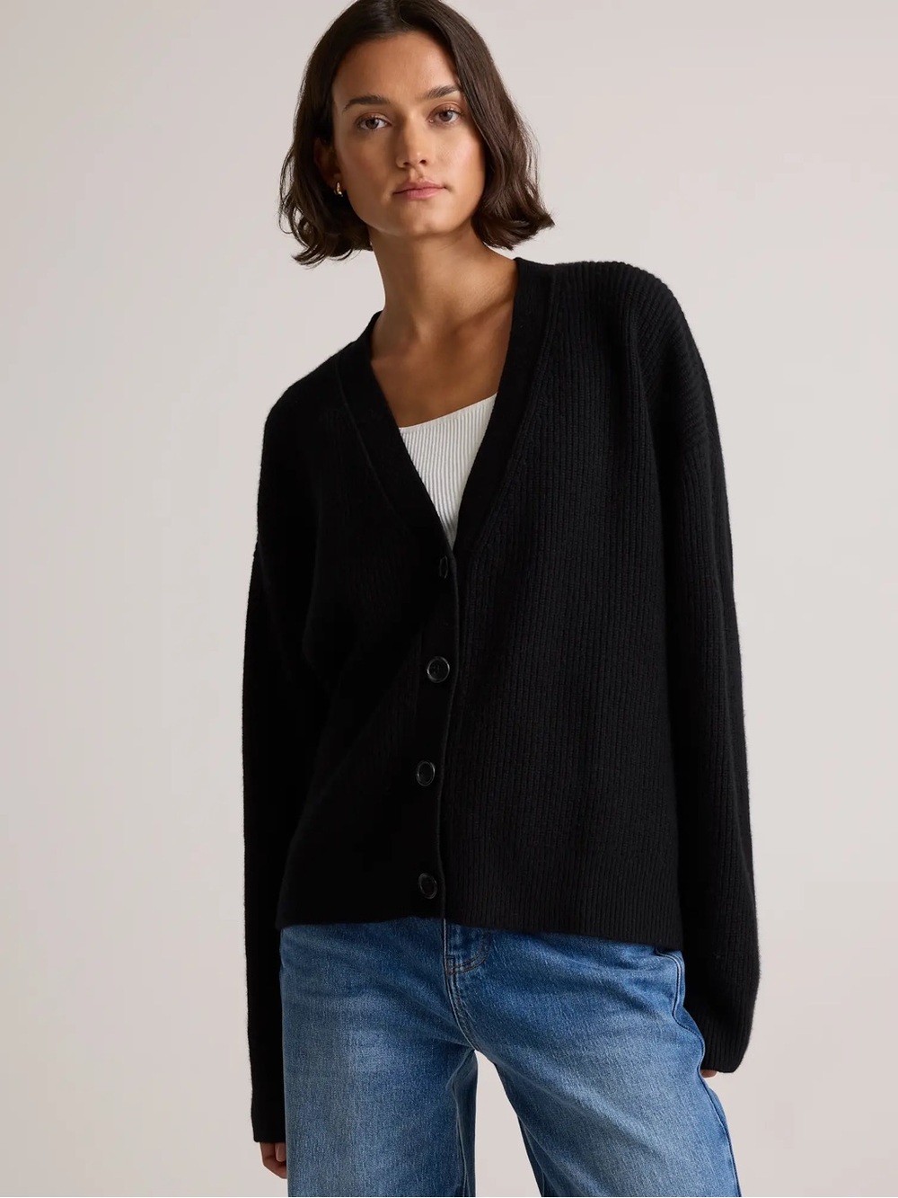Quince Mongolian Cashmere Fisherman Boxy Cropped Cardigan Sweater M